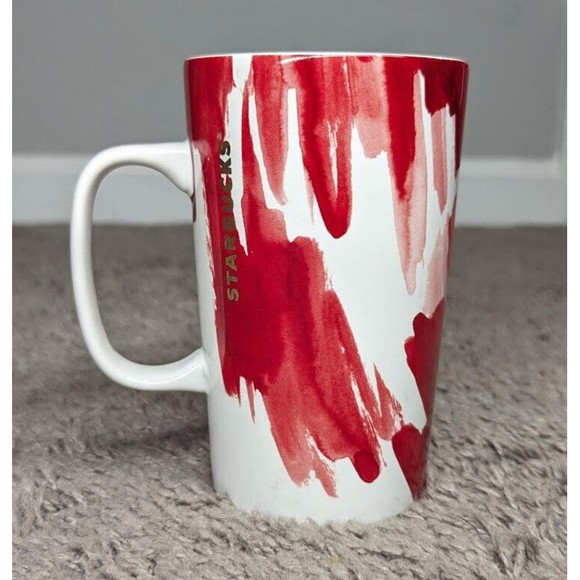 2014 STARBUCKS 16 oz Red Scribble Gold DOT Ceramic Coffee Mug Logo Grande - Picture 3 of 5